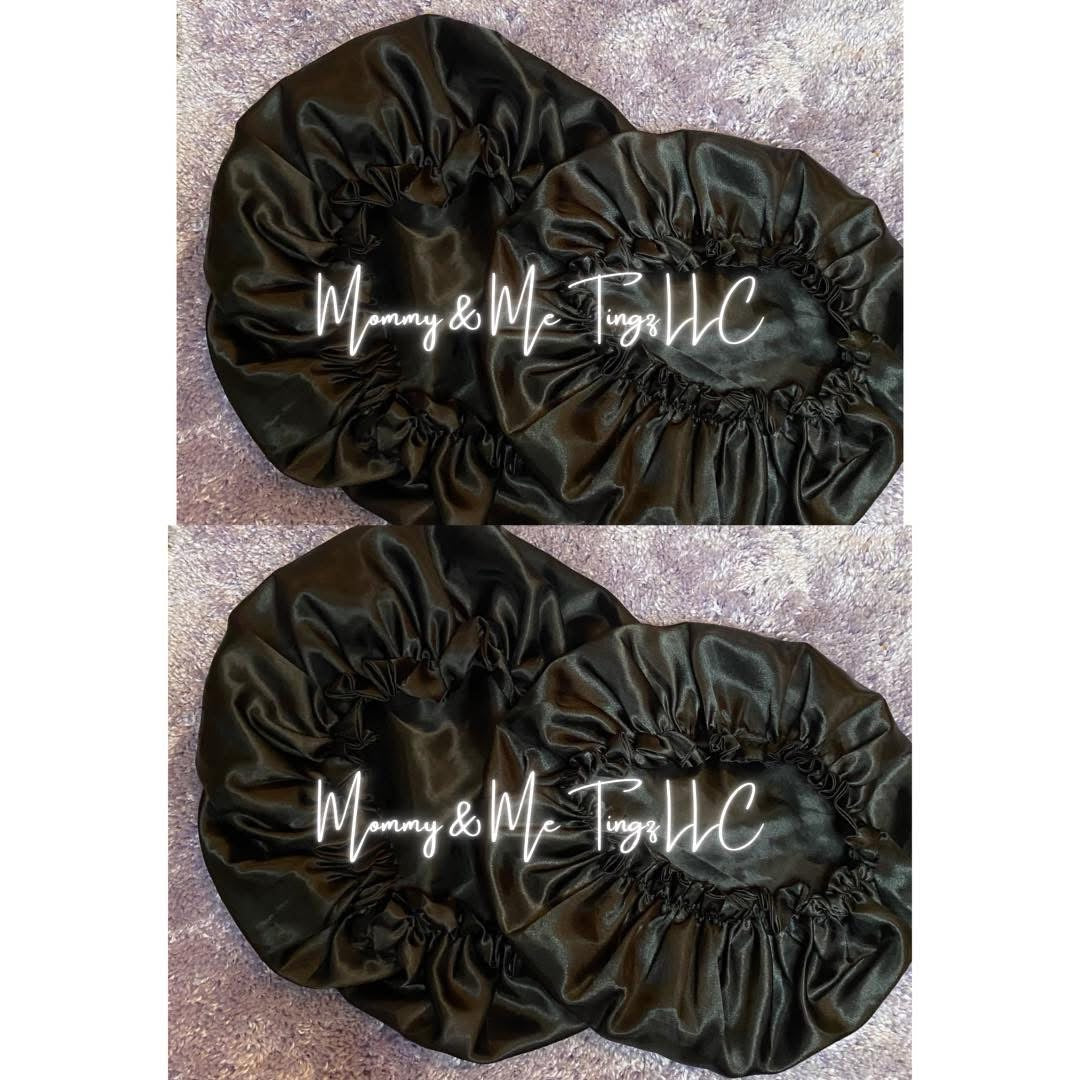 Black Two-Toned Reversible Silk Satin Bonnet (Adult & Kids)