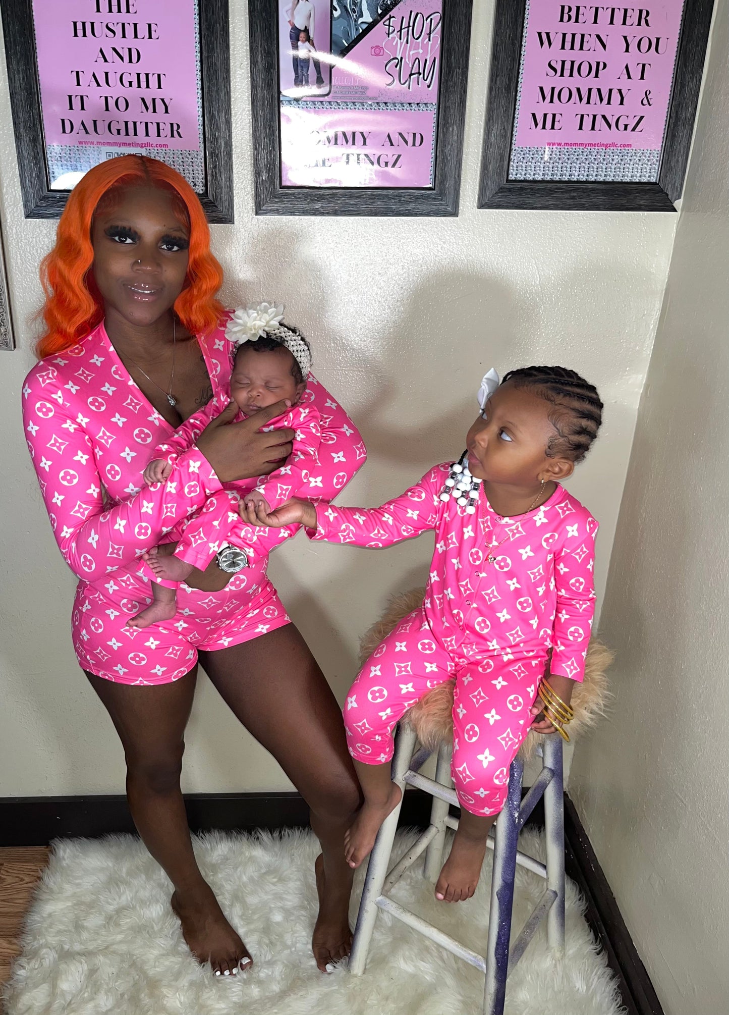 Call Me Beautiful Pink Print Long Sleeve Onesie MINI AND MOM