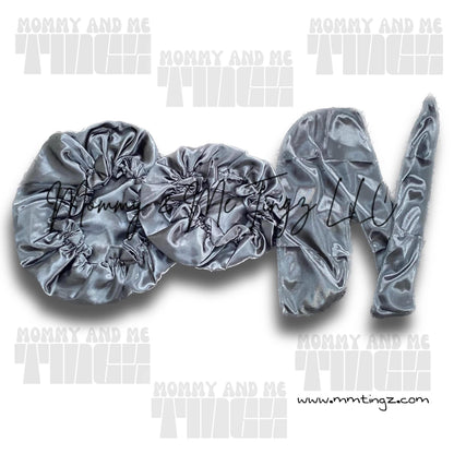 Black Two-Toned Reversible Silk Satin Bonnet (Adult & Kids)