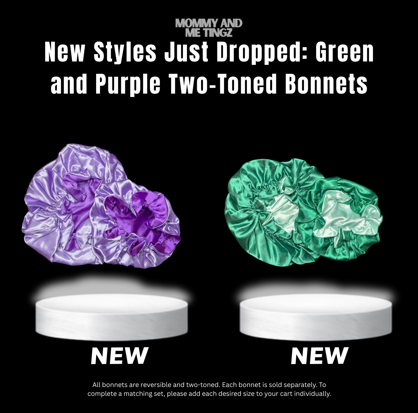 Two-Toned Reversible Silk Satin Bonnets & Solid Color Durags (Adult & Kids)