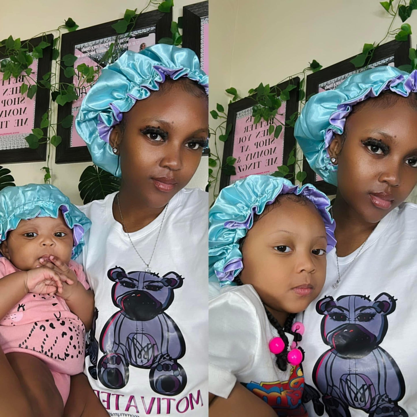 Teal + Purple Two-Toned Reversible Silk Satin Bonnet (Adult & Kids)