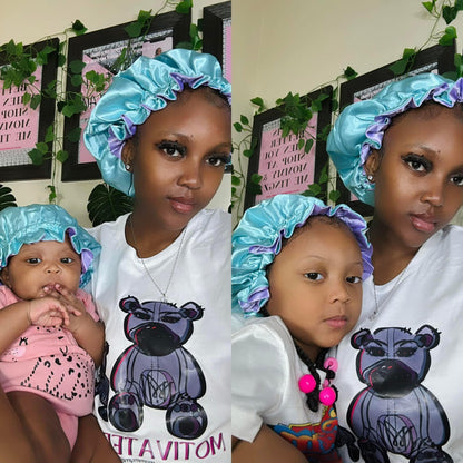Teal + Purple Two-Toned Reversible Silk Satin Bonnet (Adult & Kids)