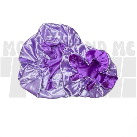 Light purple + Dark purple Two-Toned Reversible Silk Satin Bonnet (Adult & Kids)
