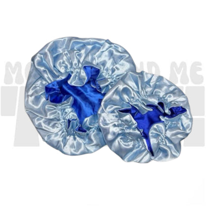 Light blue + Dark blue Two-Toned Reversible Silk Satin Bonnet (Adult & Kids)