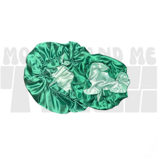 Light Green + Dark Green Two-Toned Reversible Silk Satin Bonnet (Adult & Kids)