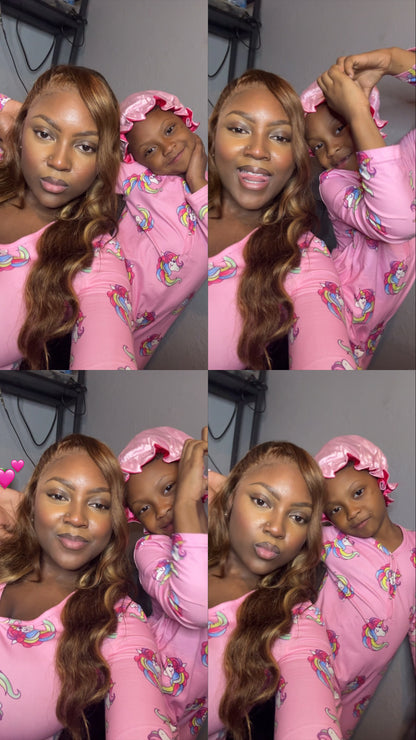 Hot pink + Light Pink Two-Toned Reversible Silk Satin Bonnet (Adult & Kids)