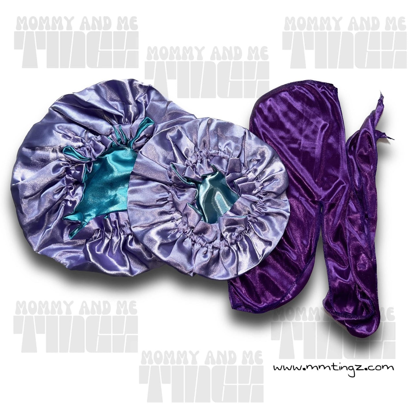 Teal + Purple Two-Toned Reversible Silk Satin Bonnet (Adult & Kids)