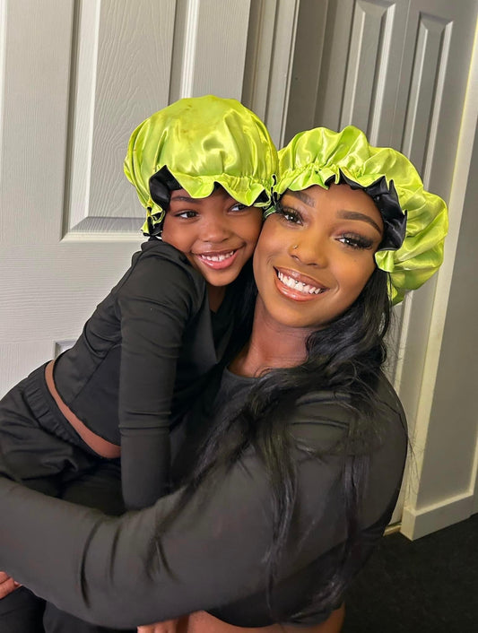 Two-Toned Reversible Silk Satin Bonnet Mommy & Me (SET)